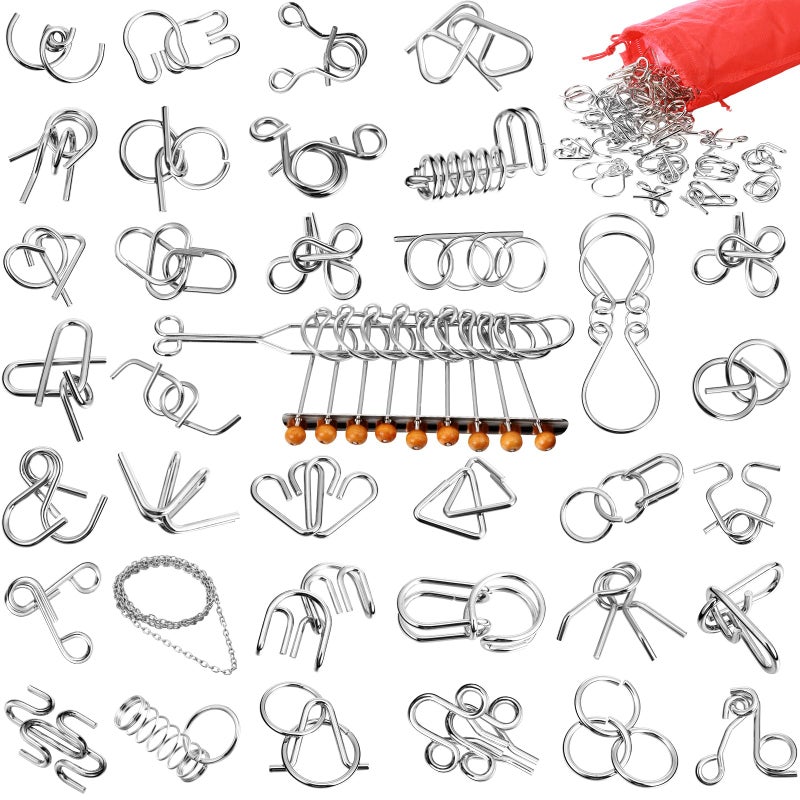 Yilloog Metal Brain Teaser Puzzles Set of 36 with Pouch Steel IQ Games Physics Mind Metal Puzzles for Adults Basket Stocking Stuffers for Adults Challenge GiftsMedium - Image 3