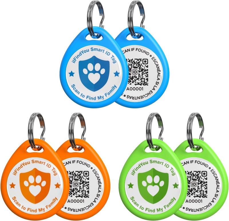 ILFINDYOU 3 Pack Dog Tags Personalized, QR Code Pet ID Tags for Dog Collar, Online Profile, Scan Location Alerts, Blue,Orange,Green - Image 1