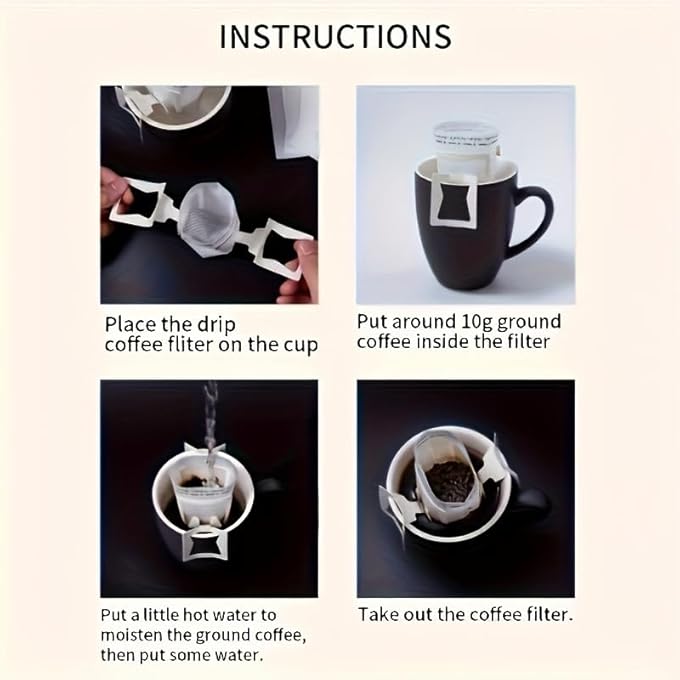 ريحني أكياس ورق فلتر القهوة المميزة 100 قطعة أكياس قهوة بالتنقيط ذات الحصة الواحدة مع أذنين متدليات - Image 4