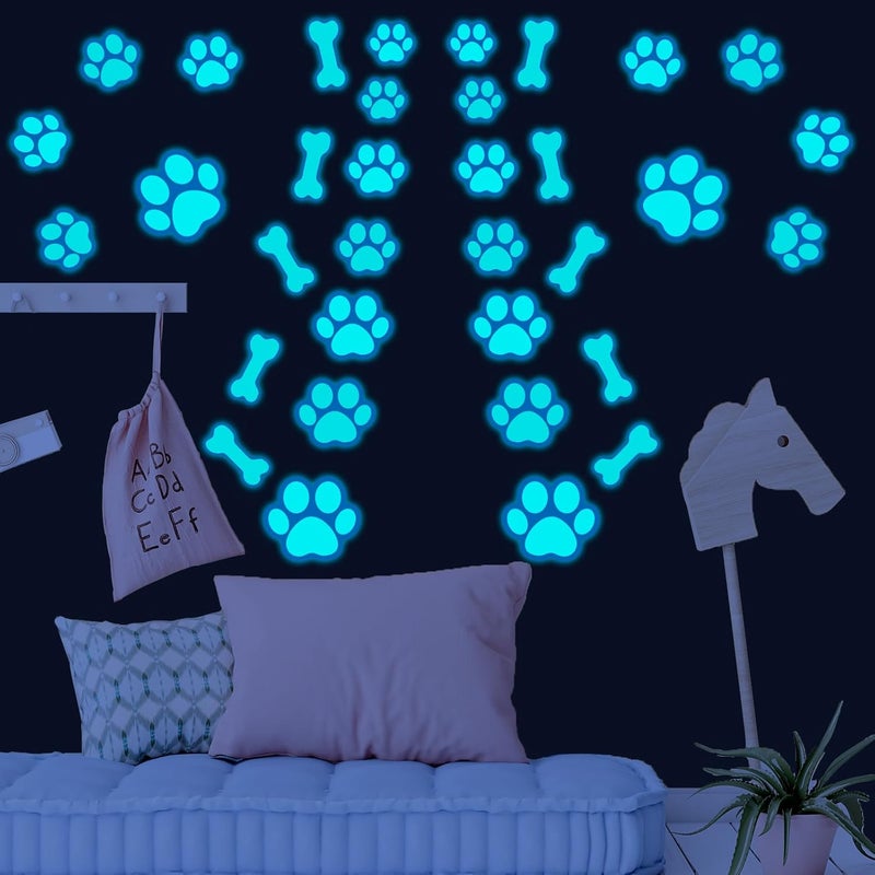 Eersida 127 Glow in The Dark Dog Paw Stickers Luminous Removable Vinyl Wall Decals for Kids Nursery BedroomBlue Light - Image 2