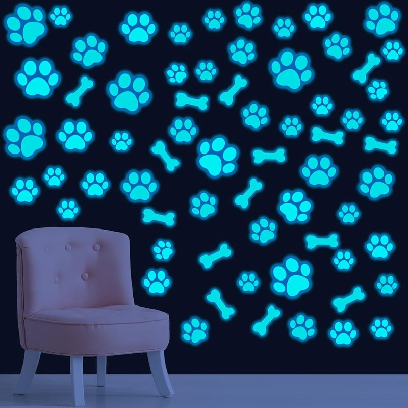 Eersida 127 Glow in The Dark Dog Paw Stickers Luminous Removable Vinyl Wall Decals for Kids Nursery BedroomBlue Light - Image 4