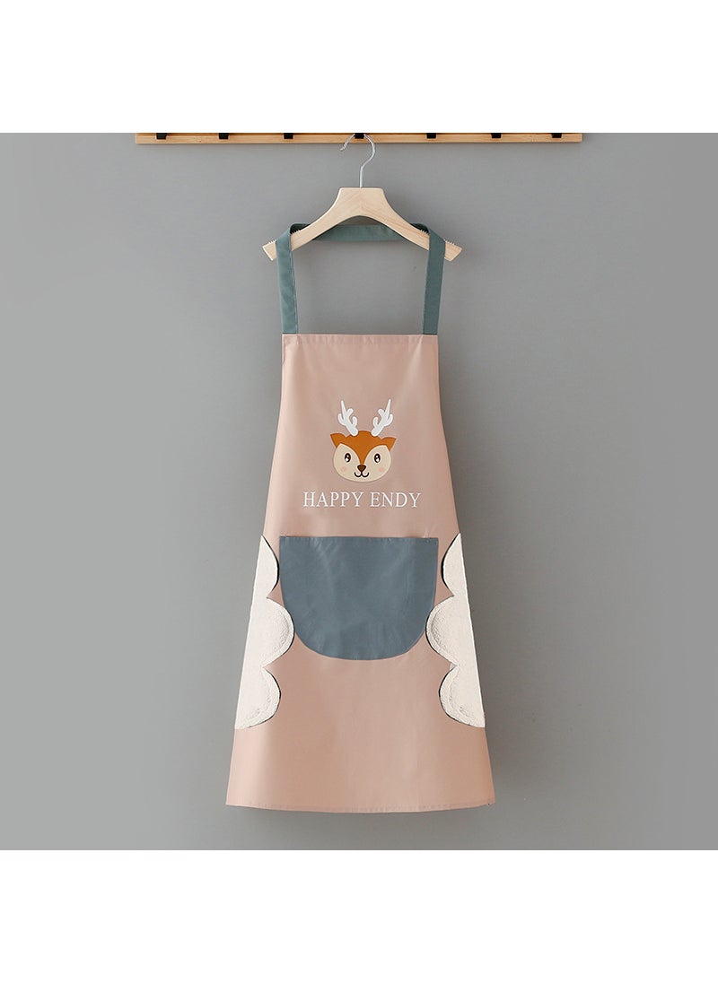 Generic - Wholesale kitchen waterproof cartoon girl long-sleeved coverall oil-proof thickened erasable hand apron adult autumn and winter overallsFortune Deer Apron-Pink Fortune Deer Apron-Pink - Image 1