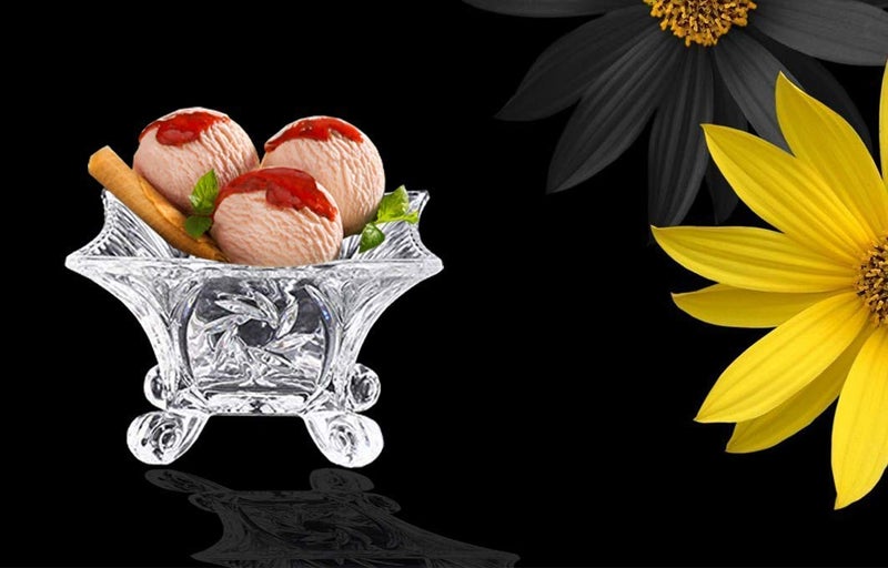 ROSEFINCH European Crystal Clear Dessert Bowls Square Solid Glass Ice Cream Bowl ice Cream Bowl DishPuddingDessert Footed Bowl Set FruitSalad Pack of 6 - Image 2