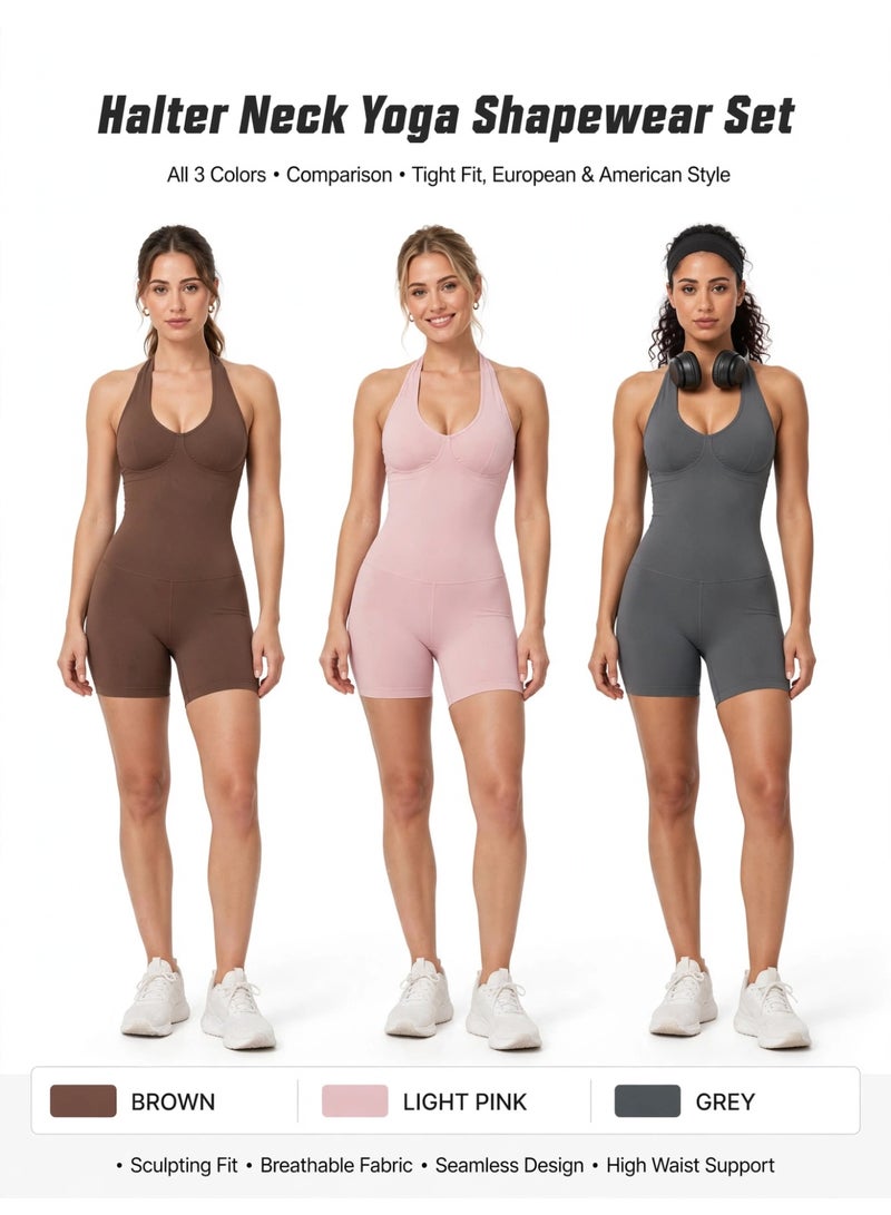 DubaiGallery Women’s Fitness Shapewear Jumpsuit – Halter Neck Slim Bodycon Yoga Outfit Upgrade your activewear collection with this elegant fitness jumpsuit. The bodycon silhouette offers a stylish appearance, while the halter neckline and flexible design make movement comfortable during everyday activities. - Image 5