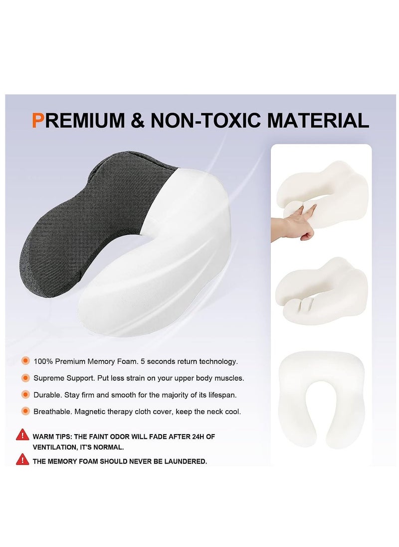 SYOSI - Travel Pillow 100% Pure Memory Foam Neck with Hood, Comfortable & Breathable Cover, Airplane Kit Earplugs, and Luxury Bag for Office Cars Trains Long Flights Sleeping (Deep Grey) - Image 1