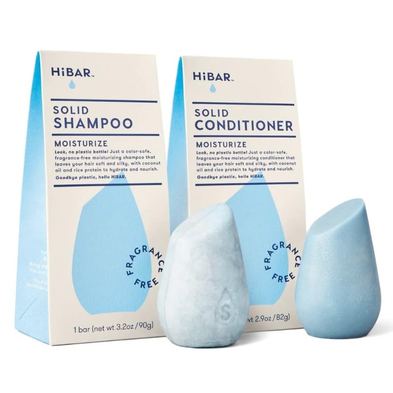 HiBAR  Moisturize FragranceFree Shampoo  Conditioner Set  For Dry Frizzy Hair Nourish  Hydrate Coconut Oil  Vitamin B5 Plastic Soap Paraben  SulfateFree Color Safe  Vegan 2 Solid Bars