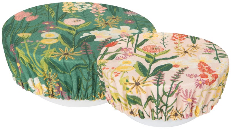 Now Designs Now Designs Bees  Blooms Save It Reusable Cotton Bowl Covers 75 and 925 inch Set of 2