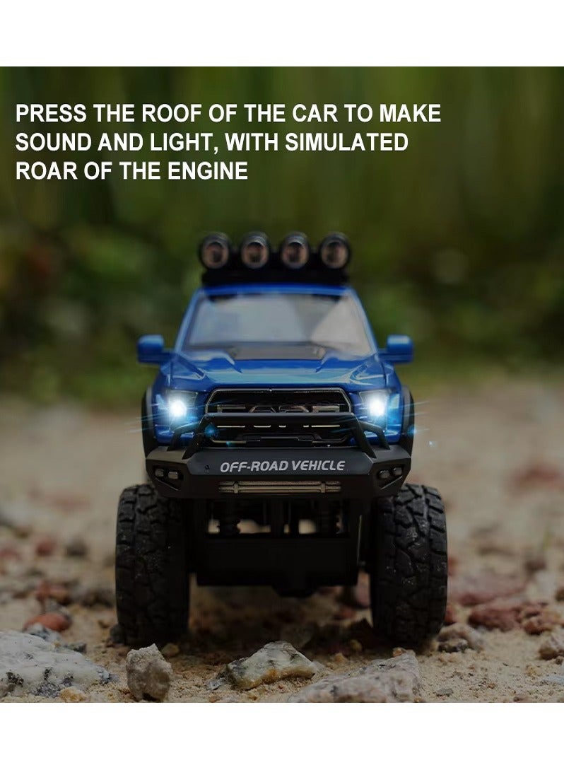 داي كاست 1:24 متوافق مع سيارة فورد رابتور F150 النموذجية، سيارة لعبة من سبائك الزنك مع صوت وضوء، أبواب قابلة للفتح للأطفال والكبار (أزرق) - Image 2