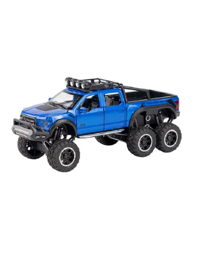داي كاست 1:24 متوافق مع سيارة فورد رابتور F150 النموذجية، سيارة لعبة من سبائك الزنك مع صوت وضوء، أبواب قابلة للفتح للأطفال والكبار (أزرق) - Image 3