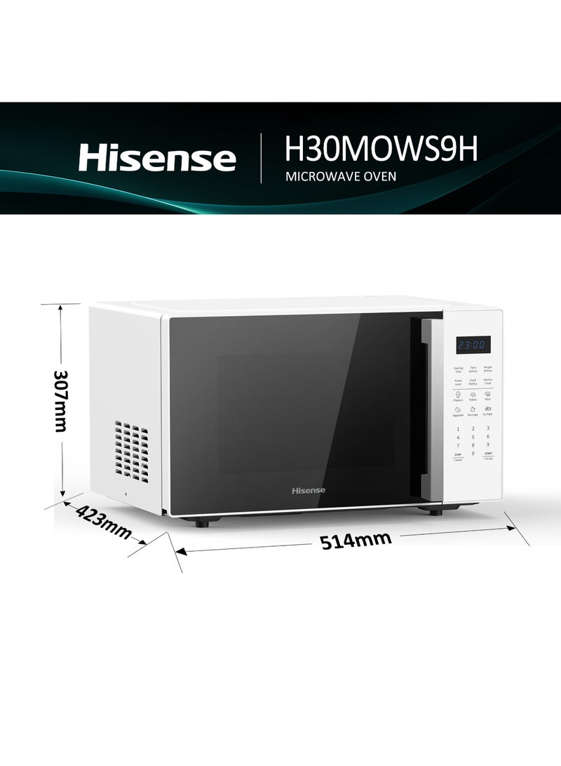 Hisense 30L Solo Microwave Oven, 900W Output Power, Membrane Digital Control, Led Display, 11 Power Levels, 6 Auto Cooking Menus, Defrost Function, Multi Stage Cooking, Memory Cooking Set, Child Safety (H30MOWS9H White) 30 L 900 W H30MOWS9H White - Image 2