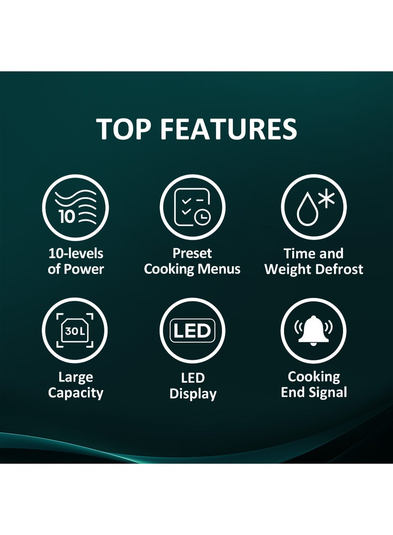 Hisense 30L Solo Microwave Oven, 900W Output Power, Membrane Digital Control, Led Display, 11 Power Levels, 6 Auto Cooking Menus, Defrost Function, Multi Stage Cooking, Memory Cooking Set, Child Safety (H30MOWS9H White) 30 L 900 W H30MOWS9H White - Image 3