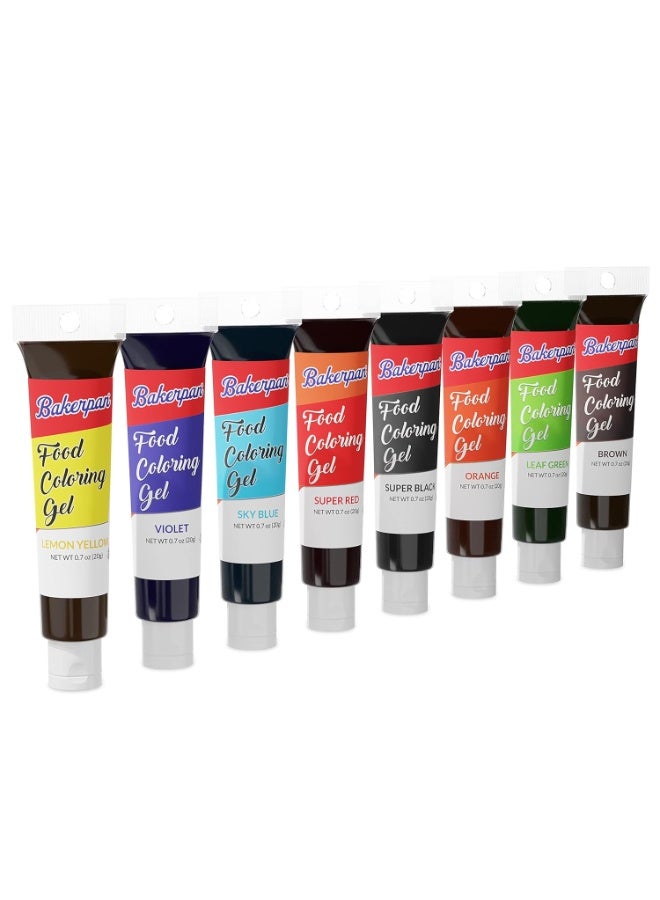 Bakerpan Gel Food Coloring for Baking, Royal Icing, 20g Edible Food Coloring Gel for Cake Decorations - Set of 8 - Image 1
