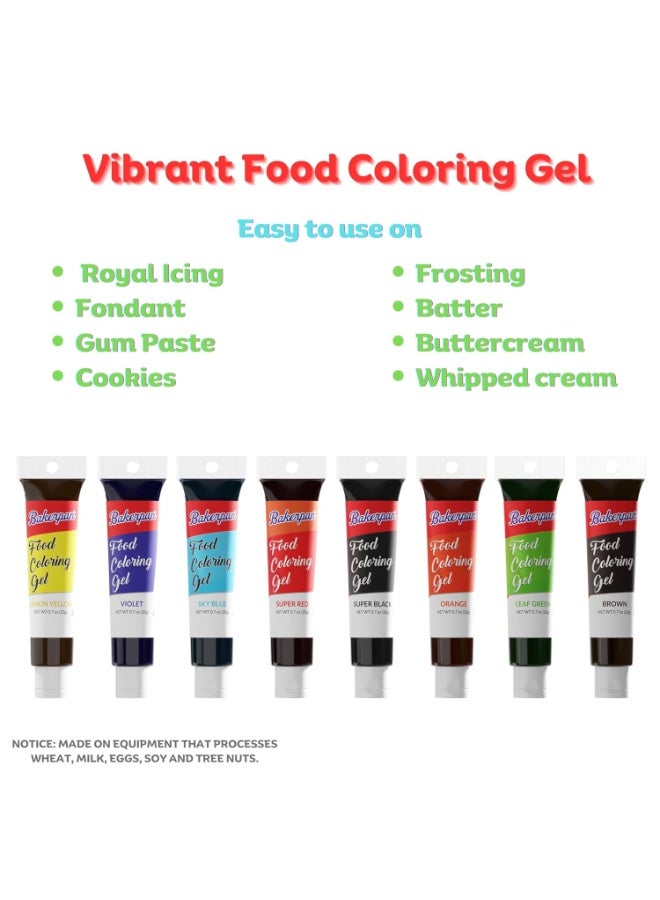 Bakerpan Gel Food Coloring for Baking, Royal Icing, 20g Edible Food Coloring Gel for Cake Decorations - Set of 8 - Image 2