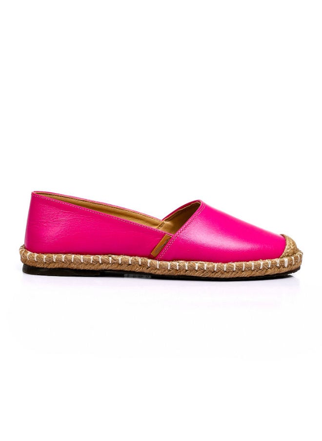 Mr.joe - Trendy Genuine Leather Espadrilles With Straw Round Toe - Fuchsia - Image 1