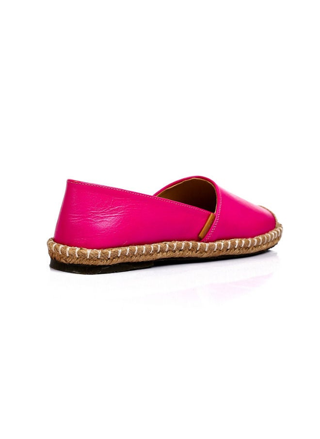 Mr.joe - Trendy Genuine Leather Espadrilles With Straw Round Toe - Fuchsia - Image 1