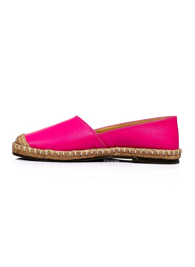 Mr.joe - Trendy Genuine Leather Espadrilles With Straw Round Toe - Fuchsia - Image 1