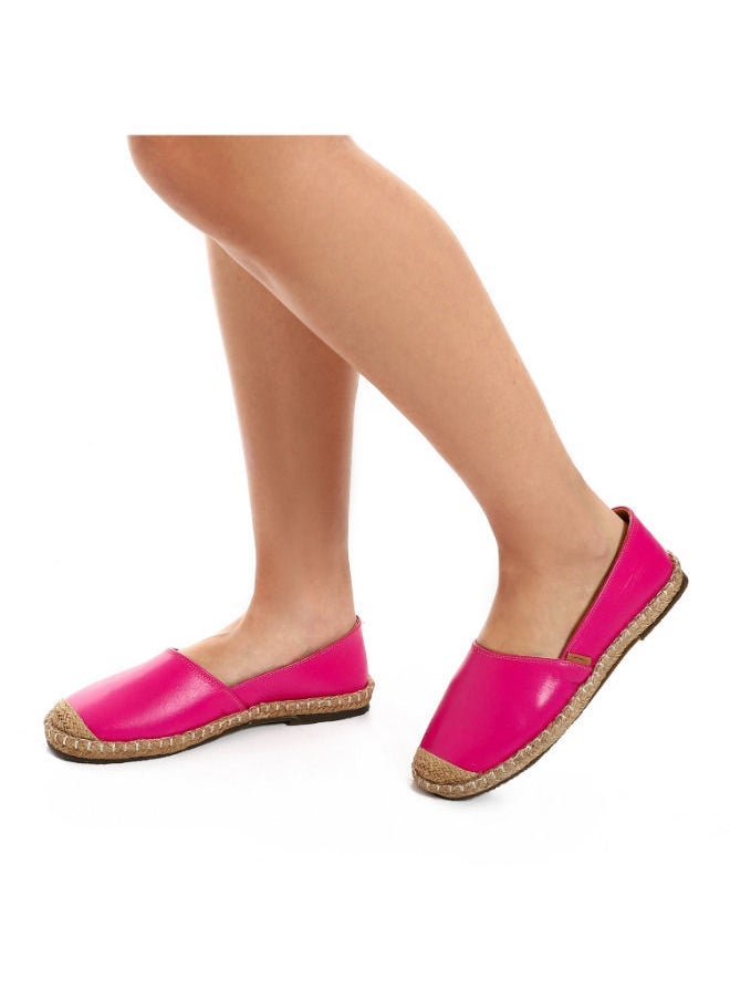 Mr.joe - Trendy Genuine Leather Espadrilles With Straw Round Toe - Fuchsia - Image 1
