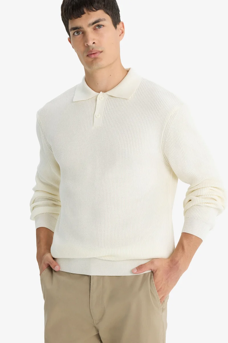 ديفاكتو Standard Fit Polo Collar Knitwear Pullover