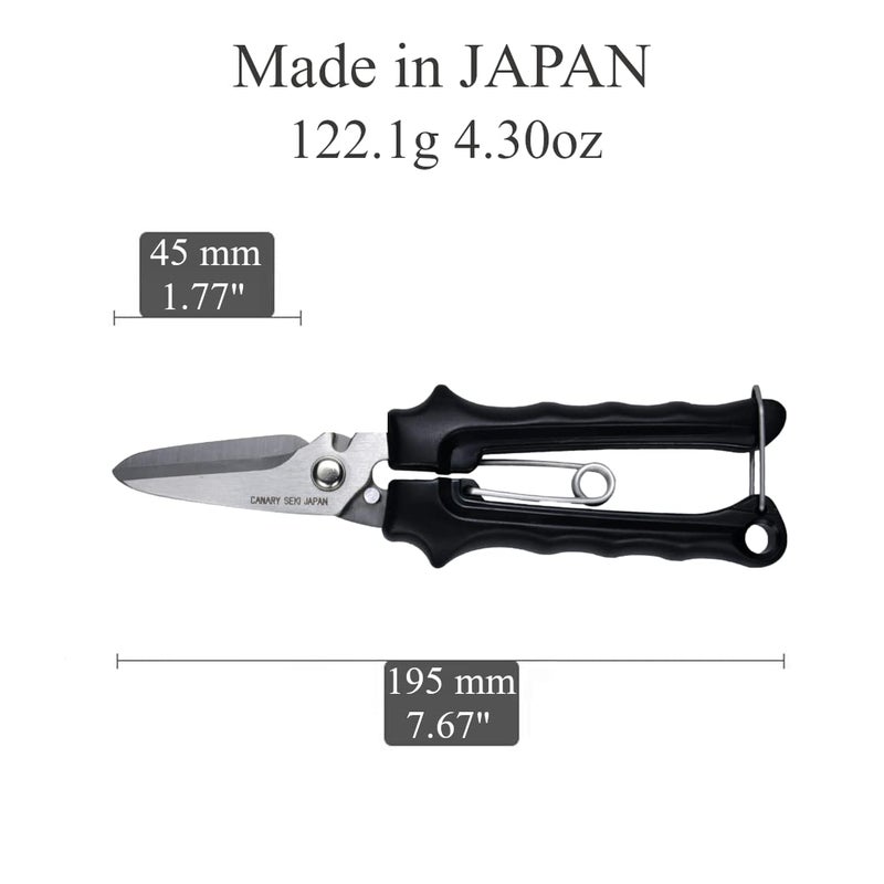 CANARY Heavy Duty Scissors with Wire Cutter 7.5" All Purpose Industrial Hand Shears for Metal, Wire, Cardboard, Leather, Rubber, Spring Loaded Handle, Japanese Stainless Steel Blade, Made in JAPAN - Image 2