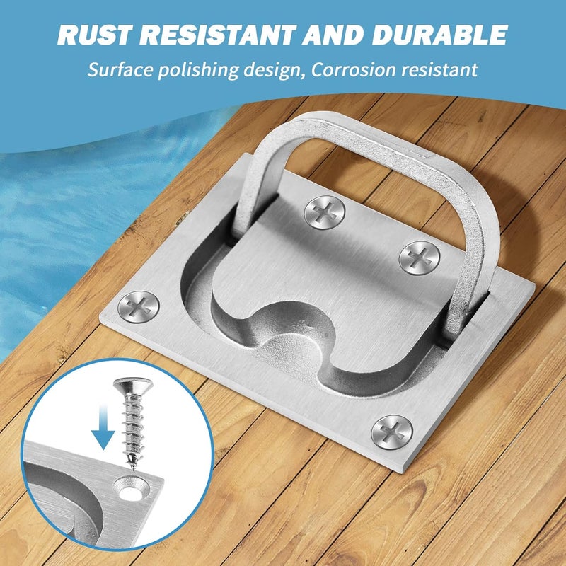 TEANTECH 316 Stainless Steel Hatch Pull Flush Lift Boat Ring Hatches Pull Handle with Mount Screws for Boat Deck Hatch Handle and Home Furniture Recessed Handle etc - Image 5