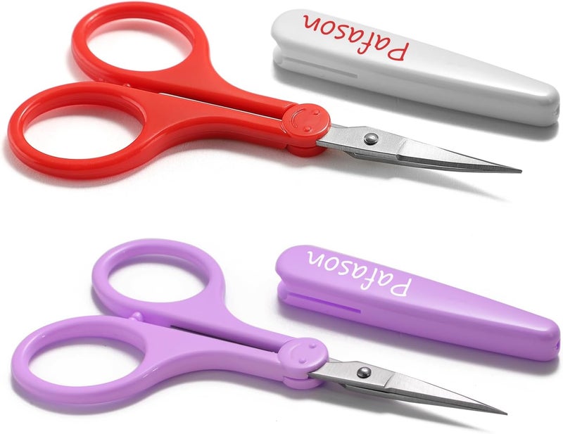 Pafason Sharp Point Craft Scissor Set 2 PC Straight Curved for Scrapbooking Quilting DIY Sewing Knitting Embroidery Cross Stitch Crochet Thread Yarn Paper Detail Cutting Stainless Steel Safety Case - Image 1