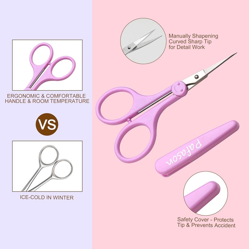 Pafason Sharp Point Craft Scissor Set 2 PC Straight Curved for Scrapbooking Quilting DIY Sewing Knitting Embroidery Cross Stitch Crochet Thread Yarn Paper Detail Cutting Stainless Steel Safety Case - Image 3