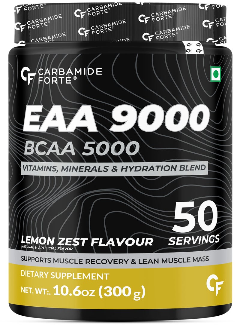 Carbamide Forte Eaa Supplement For Men & Women With Hydration Blend & Vitamins | Eaa intra workout Supplement With Bcaa 5000Mg - Lemon Zest Flavour - 50 Servings - Powder 300G - Image 1