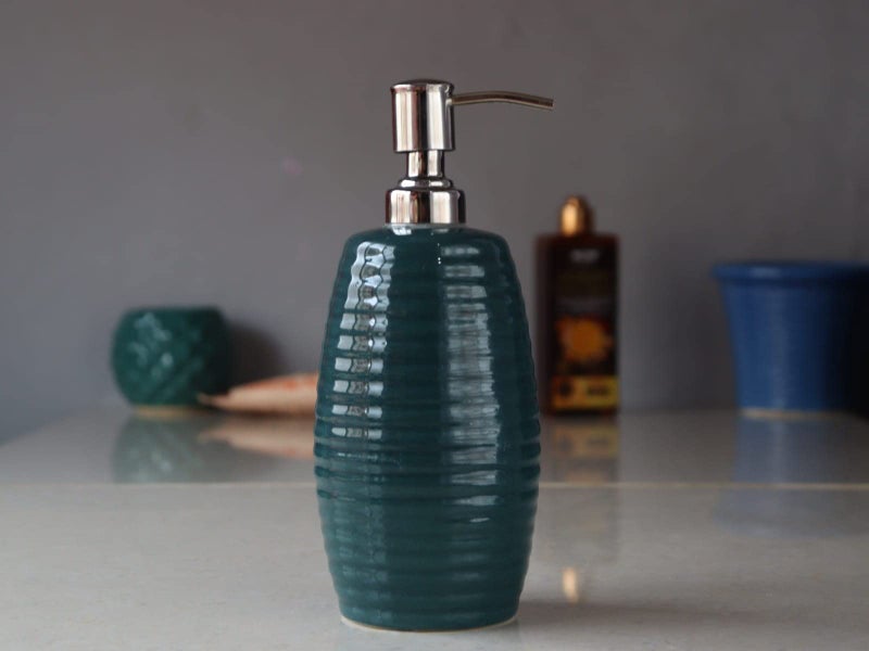 Kaolinite Ceramic Bathroom Accessories Set for Utility and Bathroom Decor | Liquid Soap Dispenser, soap Tray, Toothbrush Holder Radium Green (SA-1) - Image 2