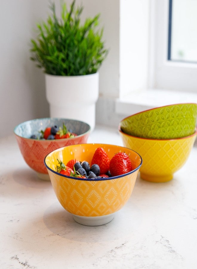 KitchenCraft Premium Glazed Stoneware Bowl for thinKitchen:, Bright Green Geometric Floral Pattern, Ceramic Bowl with Footed Base, Microwave & Dishwasher Safe, 15.7 cm - Image 4