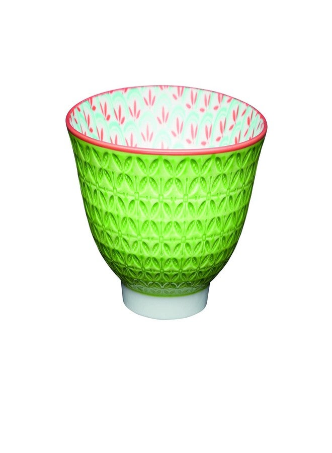 KitchenCraft Premium Glazed Stoneware Bowl for thinKitchen:, Bright Green Geometric Floral Pattern, Ceramic Bowl with Footed Base, Microwave & Dishwasher Safe, 15.7 cm - Image 1