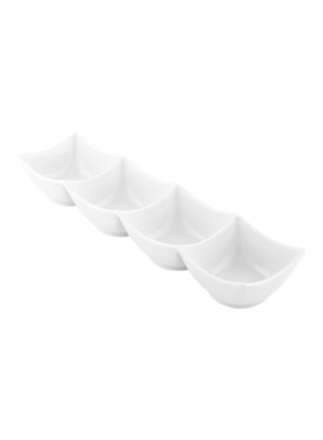 Restaurantware 24 Ounce Porcelain Condiment Tray, 1 Square Compartment Snack Dish - Serve Hors D'oeuvres, Dips, or Condiments, For Parties or Buffets, White Porcelain 4 Piece Appetizer Server - Image 1