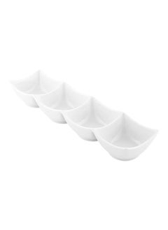 Restaurantware Restaurantware-24 Ounce Porcelain Condiment Tray, 1 Square Compartment Snack Dish - Serve Hors D'oeuvres, Dips, or Condiments, For Parties or Buffets, White Porcelain 4 Piece Appetizer Server  - Image 2