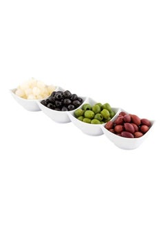 Restaurantware Restaurantware-24 Ounce Porcelain Condiment Tray, 1 Square Compartment Snack Dish - Serve Hors D'oeuvres, Dips, or Condiments, For Parties or Buffets, White Porcelain 4 Piece Appetizer Server  - Image 4