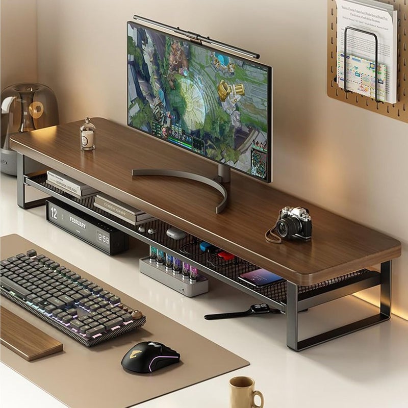 Monitor Stand Riser, 70CM Desk Shelf Organizer Wood Moniter Riser with Keyboard Organizer for Laptop/Computer/TV/Screen/PC/Printer, Office Desk Accessories Computer Stand - Image 4