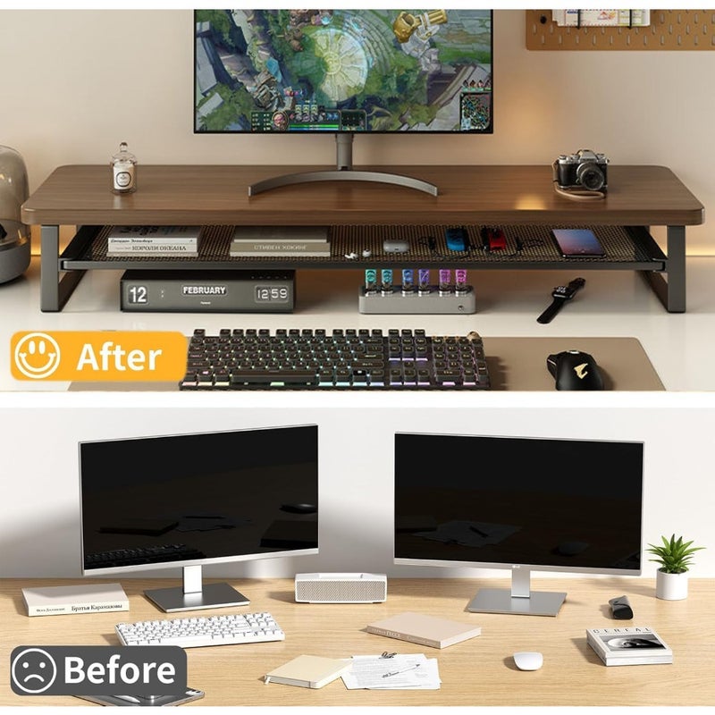 Monitor Stand Riser, 70CM Desk Shelf Organizer Wood Moniter Riser with Keyboard Organizer for Laptop/Computer/TV/Screen/PC/Printer, Office Desk Accessories Computer Stand - Image 2