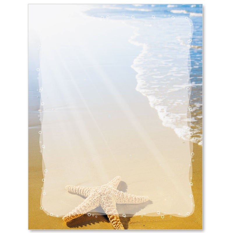 PaperDirect Beachside Bliss Border Paper, Coastal Scene with Water, Sand, Waves and Starfish Design, 8.5 x 11, Acid-Free, Ideal for Invitations, Scrapbooks, Cards, 100 Sheets