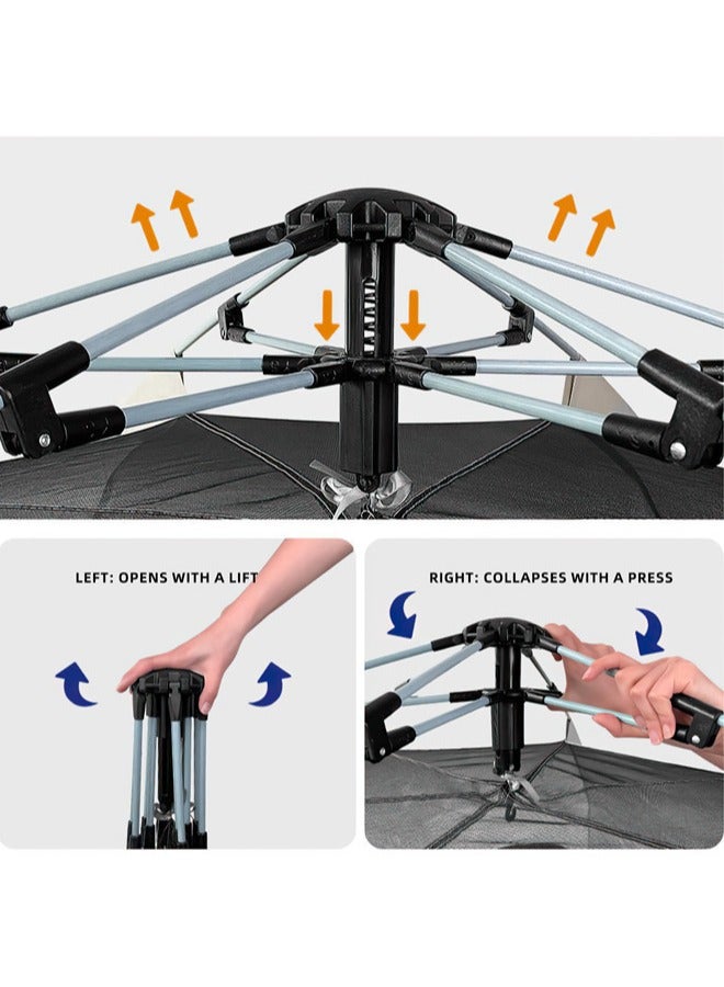 دنزوز منبثقة خيمة التخييم العائلية - حماية للأشعة فوق البنفسجية مقاومة للماء شبكة تنفس 5-8 شخص أوتوماتيكي خيمة مع 2 أبواب 5 نوافذ فورية للتخييم - Image 5
