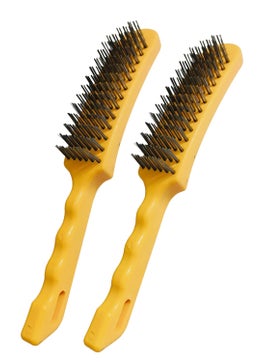 Inditrust Inditrust Plastic Handle Carbon Steel Wire Hand Brush 10 inch length 2 PCS 