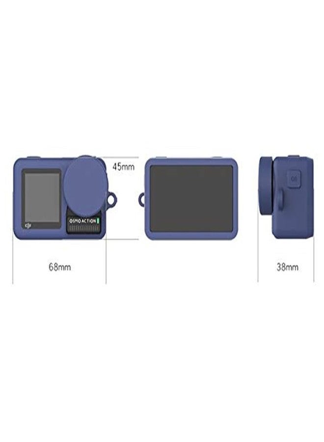 Action Pro Silicone Rubber Case + Lens Protective Cap Cover Compatible with DJI OSMO Action Sports Camera (Dark Blue) - Image 2