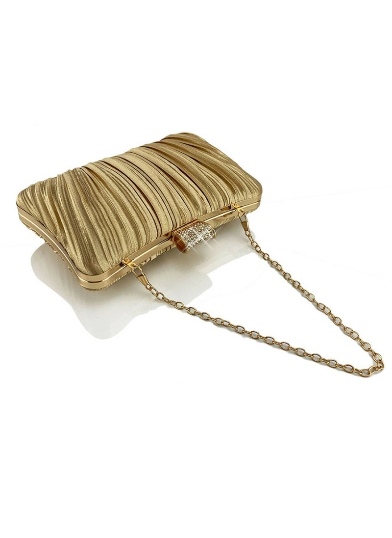 Loquat - Womens Pleated Clutch Purses Evening Crossbody Bag Chain Handbag for Wedding Cocktail Party Prom Gold - Image 1