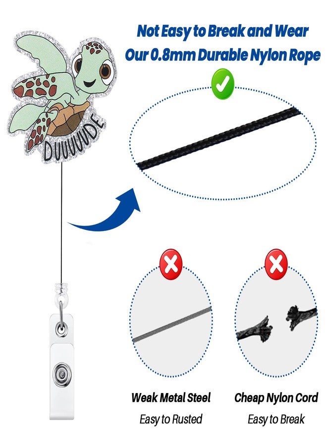 BEZTN Funny Turtle Badge Reel for Nurse Doctor Medical Worker Nursing Student, Cute Acrylic Animal Pediatric Nurse Badge Holder with Alligator Clip, Retractable 24" Durable Nylon Cord - Image 5