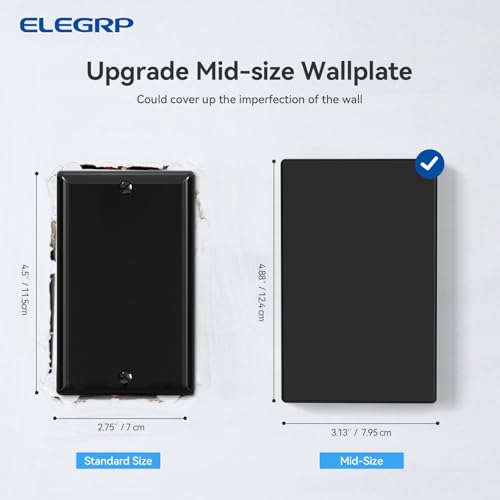 ELEGRP Blank Wall Plate Cover, 1-Gang Screwless Blank Outlet Plate, Mid-Size 4.88" x 3.13" Unbreakable Thermoplastic Blank Faceplate Cover for Unused Outlets/Switches, UL Listed (1 Pack, Matte Black) - Image 5