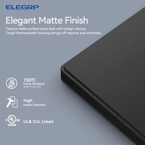 ELEGRP Blank Wall Plate Cover, 1-Gang Screwless Blank Outlet Plate, Mid-Size 4.88" x 3.13" Unbreakable Thermoplastic Blank Faceplate Cover for Unused Outlets/Switches, UL Listed (1 Pack, Matte Black) - Image 2