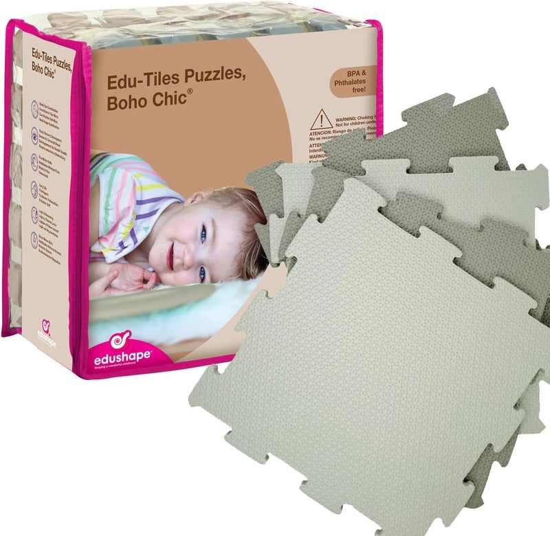 Edushape EduTiles Foam Play Mat  Boho Chic for Baby  Interlocking Floor Mats with Solid Colors Edges and Corners  Thick Textured Soft Foam Floor Mats for Kids Babies and Toddlers - Image 1