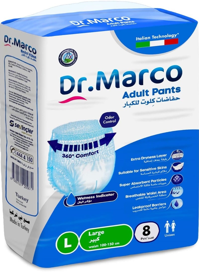 Dr. Marco Adult Culotte Diaper, Size Large, 8 Count Turkish made Pants with Wetness Indicator, Italian Technology  - Image 3