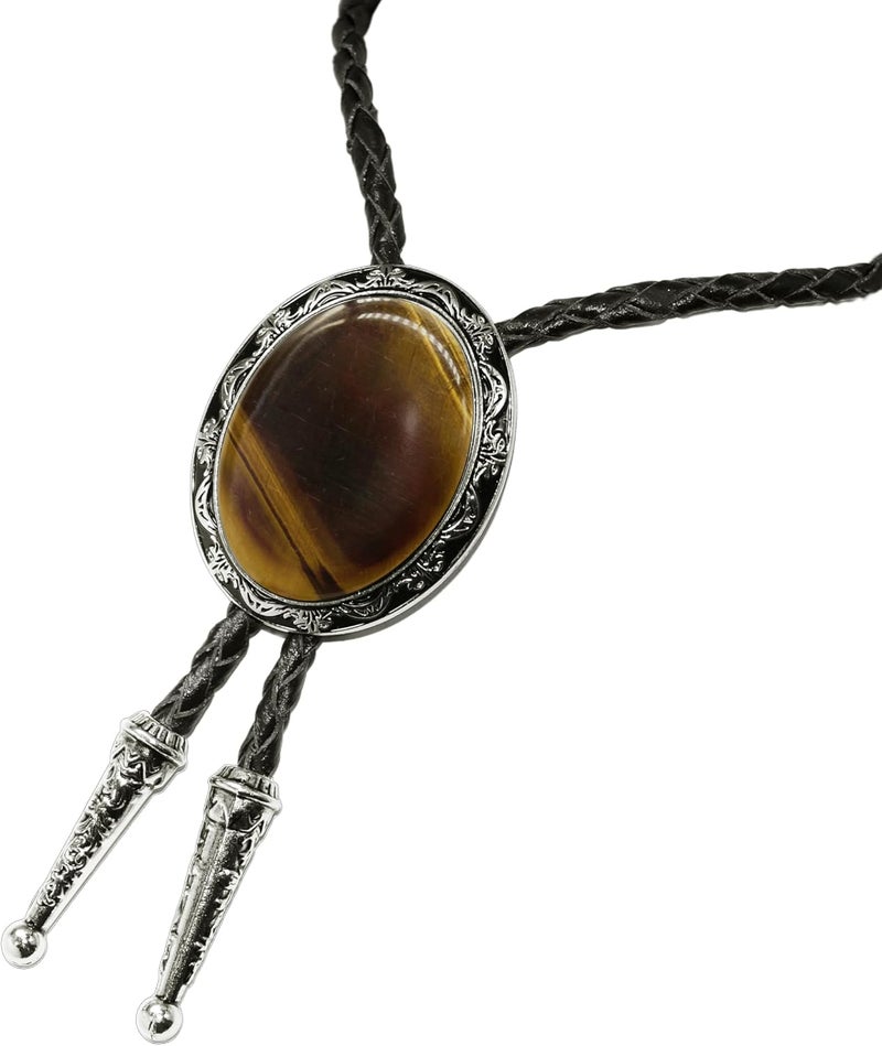 Moranse Bolo Tie with Natural Tiger Eye Stone Celtic Style Genuine and Cowhide Rope - Image 4