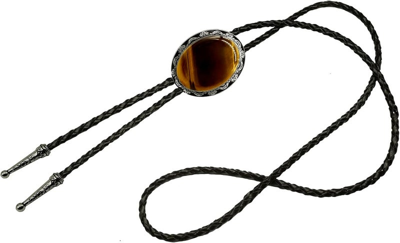 Moranse Bolo Tie with Natural Tiger Eye Stone Celtic Style Genuine and Cowhide Rope - Image 2