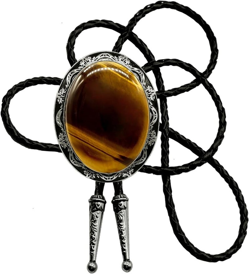 Moranse Bolo Tie with Natural Tiger Eye Stone Celtic Style Genuine and Cowhide Rope - Image 1