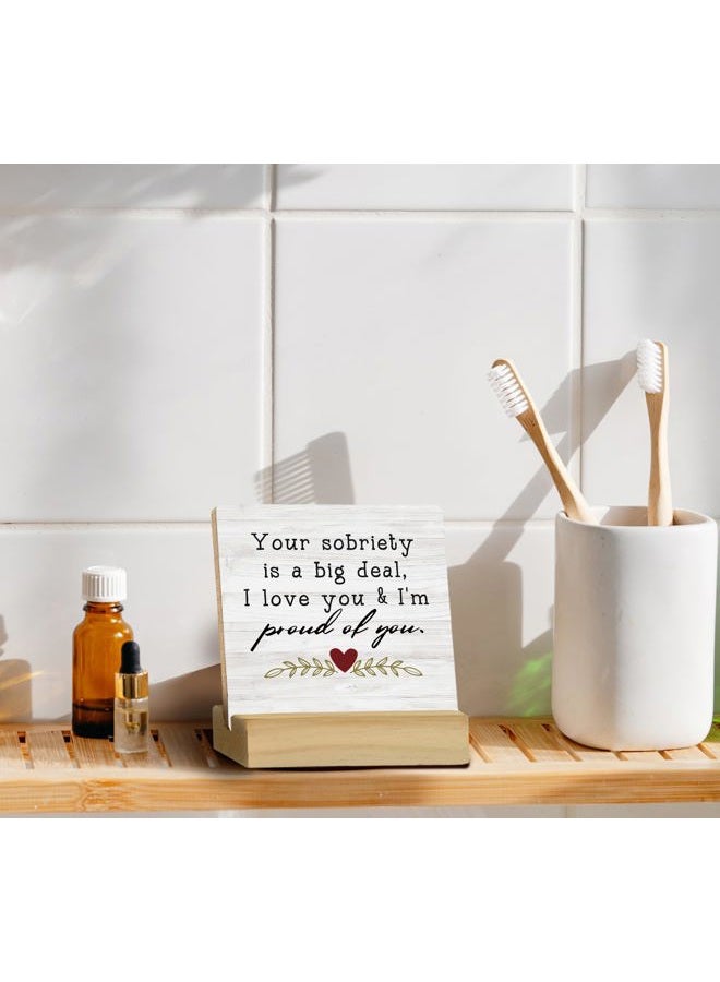 QASHWEY You Sobriety is a Big Deal I Love You and I'm Proud of You Wood Plaque Sign Desk Decor,Encouraging Gifts,Recovery Gifts,Motivational Wood Plaque Sign Desk Decor with Wooden Stand for Home - Image 5