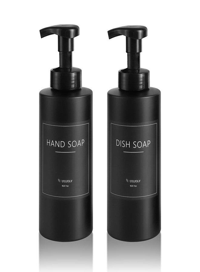 UUJOLY Foaming Soap Dispenser, 17 OZ Refillable Plastic Soap Pump Bottle for Liquid Soap, Shampoo, Body Wash, 2 Pcs, Black - Image 1